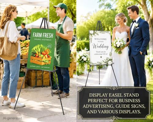 MXG 33-64"Height Adjustable Aluminum Black Display Easel for Painting,Signs - color: Black