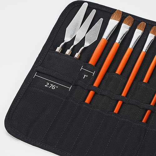 ECHSRT 30-Slot Canvas Paint Brush Holder Roll Up Case Organizer, Black - color: Black