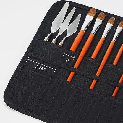 ECHSRT 30-Slot Canvas Paint Brush Holder Roll Up Case Organizer, Black - color: Black