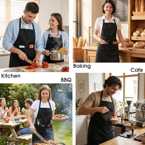 BOHARERS 2 Pack Cooking Kitchen Aprons with 2 pockets Unisex Adjustable Chef Apron for Women Men - color: 2 Pack Black