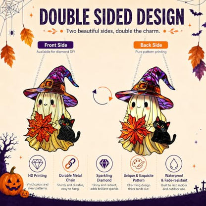 Ghost Hanging Diamond Art Kits for Adults, Diamond Painting Suncatchers - color: Fall Ghost