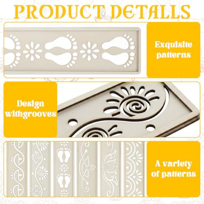 Eaasty 6 Sets 12'' Diwali Rangoli Stencils Wooden DIY Sand Art Set