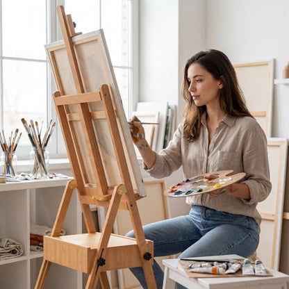 Large Beech Wood H-Frame Easel,Painting Easel with Storage Drawer,Up to 36" - color: Solid Wood
