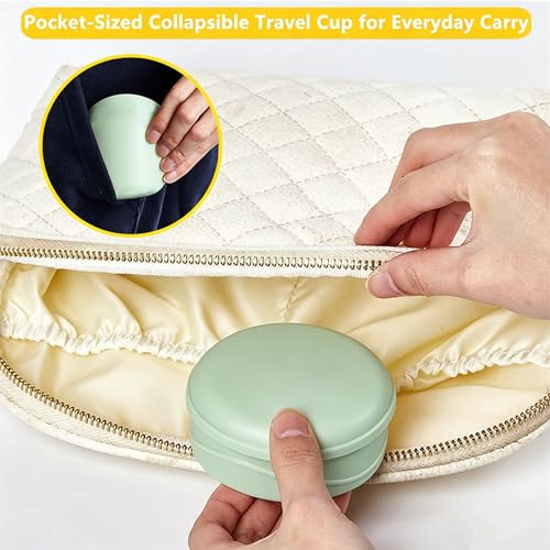 IYYI Collapsible Cup for Travel, Upgraded Foldable Cup with Lid - color: Mint Green+Beige
