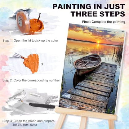 4 Pack Framed Paint by Numbers Kit for Adults with Wooden Easel, Sunset - color: YOP4P05