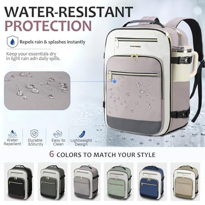 EMPSIGN 40L Travel Backpack for Women & Men - color: Beige/Dusty Pink/Grey