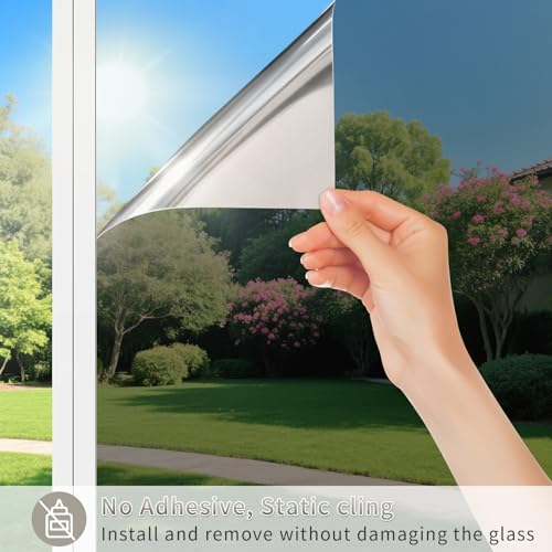 FILMGOO Window Privacy Film One Way Heat Blocking Mirror Tint 35.4" x13.1' - color: Black Silver, size: 35.4 Inch x 13.1 Feet