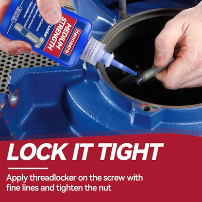 Thread Lock Blue and Red, Threadlocker Removable & Permanent, Thread Locker for Nuts, Bolts, Fasteners and Metals, Against Losening and Leakage (Medium 50 ml *1 + High 50 ml *1) - size: 50ml2pack