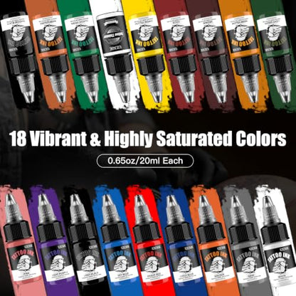 UINK 18 Colors Tattoo Ink Set - (0.65oz/20ml) Vibrant Body Art Pigment Kit