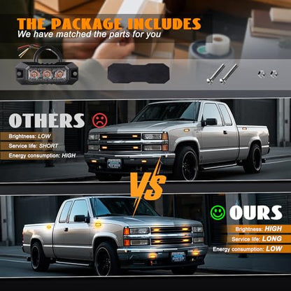 1PCS 3 LED Amber Strobe Lights for Trucks Vehicles Cars - color: Yellow, size: 3LED-1PCS