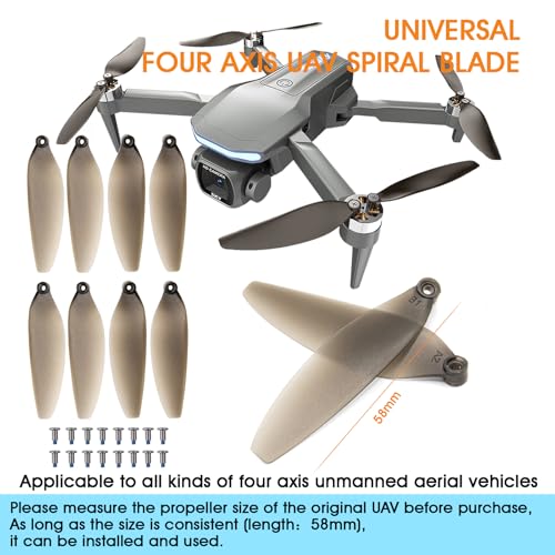 Universal 58mm/2.28In Drone Propellers for E88、E25、K911、S115、S119、A17、S132、F167、X28、X26、L106 Models - Replacement Drone Accessories with Stable and Low-Noise Operation 16-Pack (Gray) - color: Gray