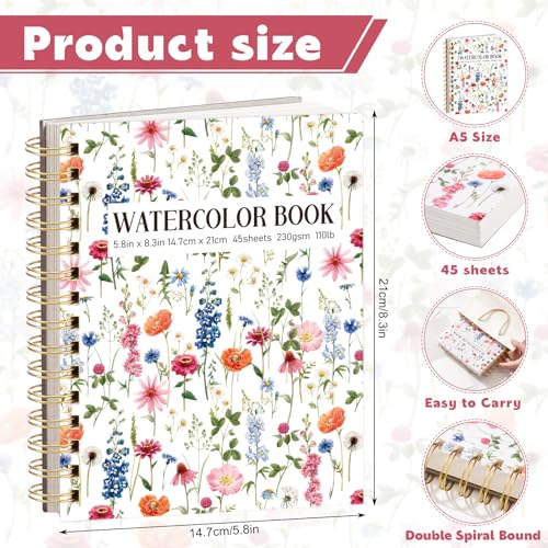 A5 Watercolor Paper Pad, 45 Sheets, 230gsm Cold Press 5.8"X8.3"