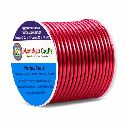Mandala Crafts 12 Gauge Raspberry Anodized Aluminum Craft Wire, 60 FT - color: Raspberry, size: 12 Gauge