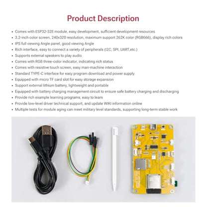 Hosyond 3.2'' ESP32 LCD Display Resistive Touchscreen with WiFi+BT, ST7789P3 Driver 240x320 TFT SPI Screen Module for Arduino - size: 3.2"