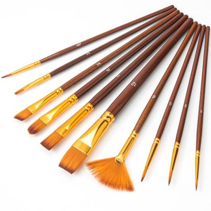 10Pcs Paint Brushes for Acrylic, Watercolor & Gouache Painting, Artists & Beginners