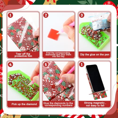 Saillong 6 Pcs Christmas Diamond Painting Phone Stand Full Drill Holder - style: Christmas