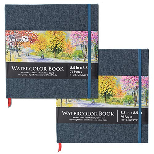 U.S. Art Supply 8.5" x 8.5" Watercolor Book (2 Pack, 76 Sheets Each) - size: 8.5-x-8.5-inch