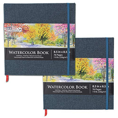 U.S. Art Supply 8.5" x 8.5" Watercolor Book (2 Pack, 76 Sheets Each) - size: 8.5-x-8.5-inch