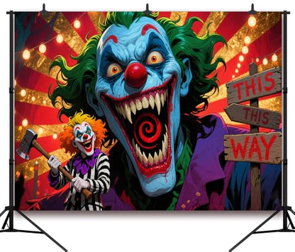 7x5FT Evil Clown Backdrop Horror Circus Background for Halloween Themed Birthday Party Decorations Vinyl - size: 7x5FT