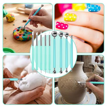 18 Pcs Dotting Tools Silicone Clay Sculpting Tool Ceramic Clay Ball Stylus Pottery Embossing Tool for Rock Modeling Blending, Drawing - color: Green