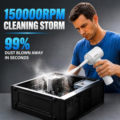 Computer Keyboard Cleaner Portable Vacuum and Compressed Air Duster White - color: White-18000pa