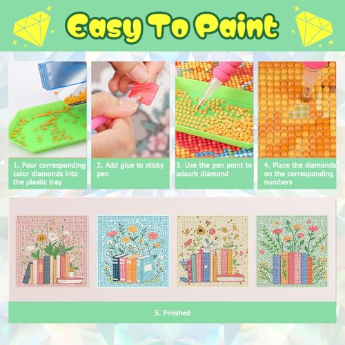 ICYANART 4 Pack Diamond Art Painting Kits for Kids Ages 6-8-12 6x6Inch - color: Books