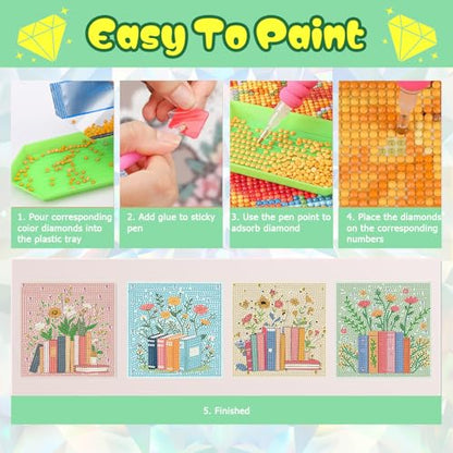 ICYANART 4 Pack Diamond Art Painting Kits for Kids Ages 6-8-12 6x6Inch - color: Books