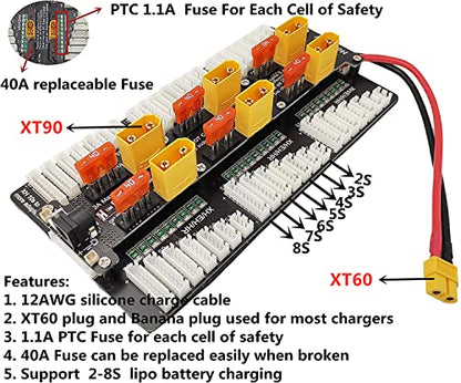 XT90 Charging Board RC Lipo Parallel Charging Board Lipo Battery Charger 2S-8S Parallel Balanced Charging Adapter Plate XT90 Plug for icharger 308duo 4010duo