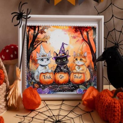 Halloween Paint by Numbers for Adults, Witch Cats Paint by Number on Canvas - color: MT23078