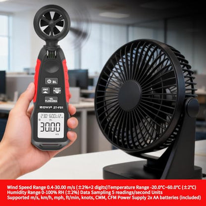 Handheld Anemometer with Temp & Humidity Sensor, 9999 Reading Data Hold, 5/s Sampling Rate, Large Backlit, 0-12 Wind Level Meter for Outdoor Sports Wind Speed Measuring