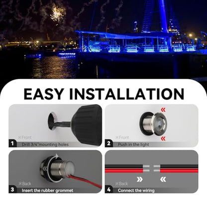 Marine LED Boat Interior Lights, 12V-24V, 4PCS Blue, IP68 - color: BLUE