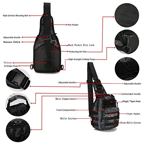 Tactical Shoulder Sling Bag Small Outdoor Chest Pack Backpack for Men Traveling, Trekking, Camping, Sling Backpack - color: Pythons Grain Black