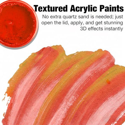 Textured Acrylic Paint w/Sand, 24 Colors 3.3oz, Heavy Body for 3D Art