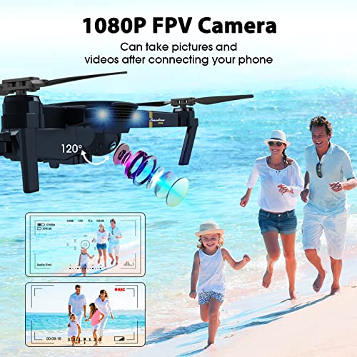 MOCVOO Drones with Camera for Adults Kids, Foldable RC Quadcopter, Helicopter Toys, 1080P FPV Video Drone for Beginners, 2 Batteries, Carrying Case, One Key Start, Altitude Hold,Headless Mode,3D Flips - color: A-Blue