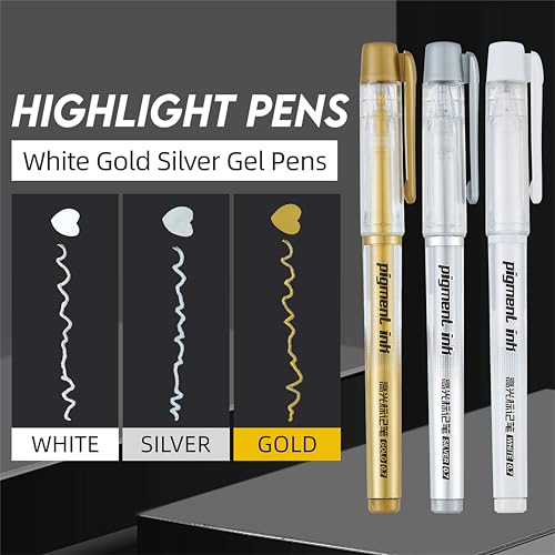 Qionew 3 Colors Gel Pen Set, 6 Pack, 0.7mm Fine Point White Gel Ink Pens