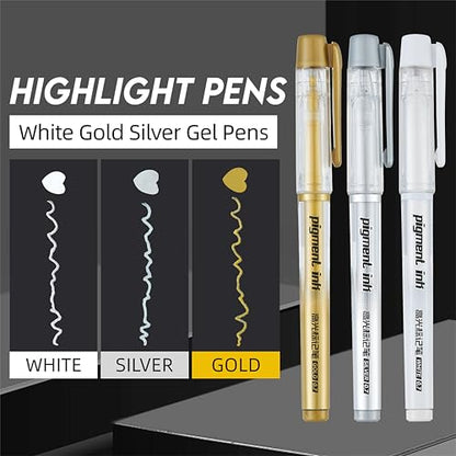 Qionew 3 Colors Gel Pen Set, 6 Pack, 0.7mm Fine Point White Gel Ink Pens