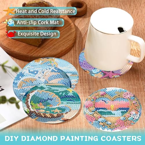 Ekuxom 8 PCS Beach Diamond Art Coasters Kits with Holder - color: Beach-2