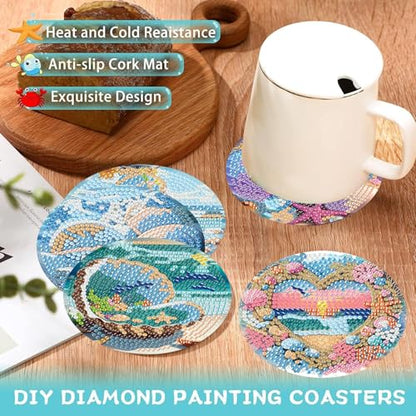 Ekuxom 8 PCS Beach Diamond Art Coasters Kits with Holder - color: Beach-2