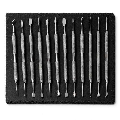 Double Ended Wax Carving Tool Set, Stainless Steel, Textured Grip, 12 Pcs