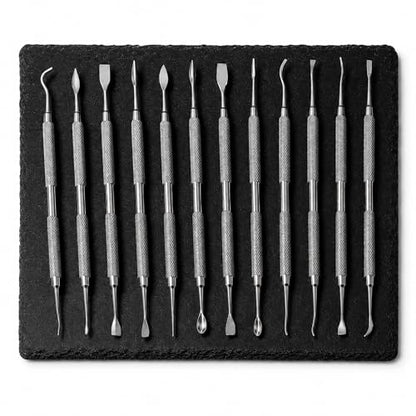 Double Ended Wax Carving Tool Set, Stainless Steel, Textured Grip, 12 Pcs