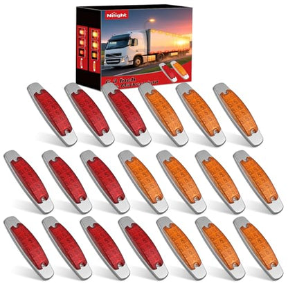 Nilight 6.3" Amber Red Rectangle Side Marker Light with High Low Strobe - color: Amber Red 6.3" 20Pcs