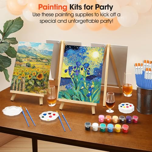 24 Sets Canvas and Easel Set for Party 8 x 10 in Canvas Boards for Painting