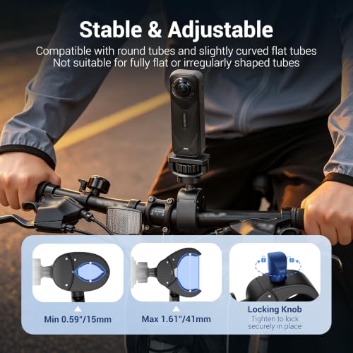 JJC Bike Pole Mount for Insta360 X6 X5 X4 Air X3 DJI Osmo 360,w. Ball Head - color: Black -for X5 X4 Osmo360