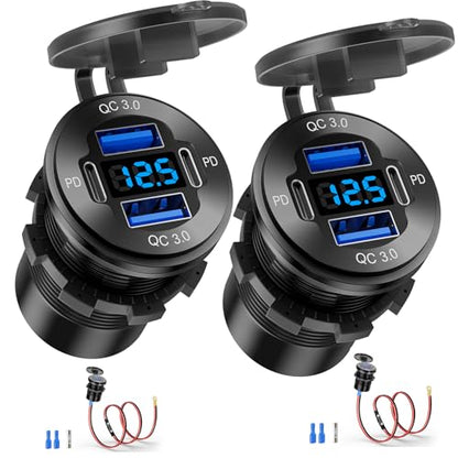 2 Pack 12V USB Outlet 4 Port Car Boat Marine Charger Voltmeter - color: 2PD+2USB(2Pack)