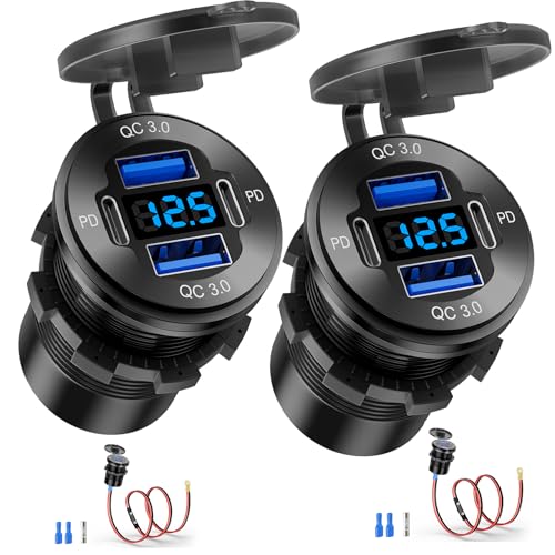 2 Pack 12V USB Outlet 4 Port Car Boat Marine Charger Voltmeter - color: 2PD+2USB(2Pack)
