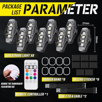 Wireless LED Strobe Lights for Car with Remote Control-10 Modes - size: 8pcs