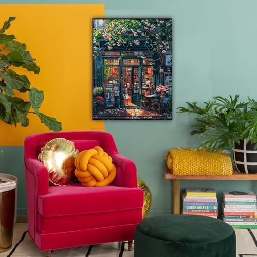 HITO Bookstore Paint by Numbers Kit for Adults 16x20 Inch Frameless - color: Bookstore