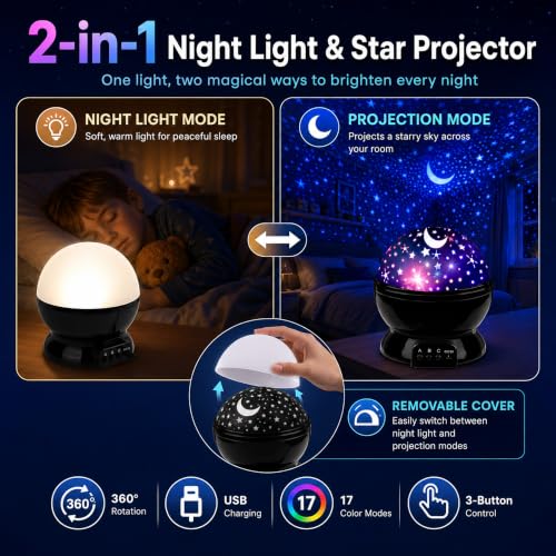 Star Projector Night Light for Kids | Star Lights for Bedroom - color: Black