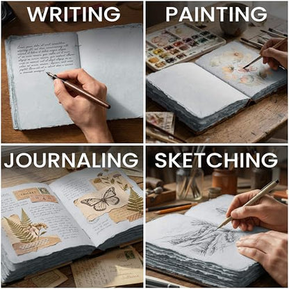 LEATHER VILLAGE Leather Journal Notebook Exposed Spine, Slate Grey 6x4. - color: Grey, size: 6 inches X 4 inches
