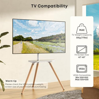 Easel TV-Stand for 43-65‘‘ TVs - Portable, Swivel, Tripod, White - color: White